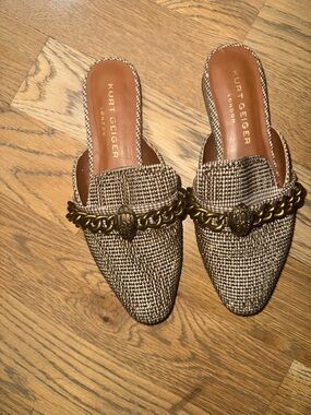 Kurt Geiger Brown Tweed Chain-Trim Pointed- Toe Mules